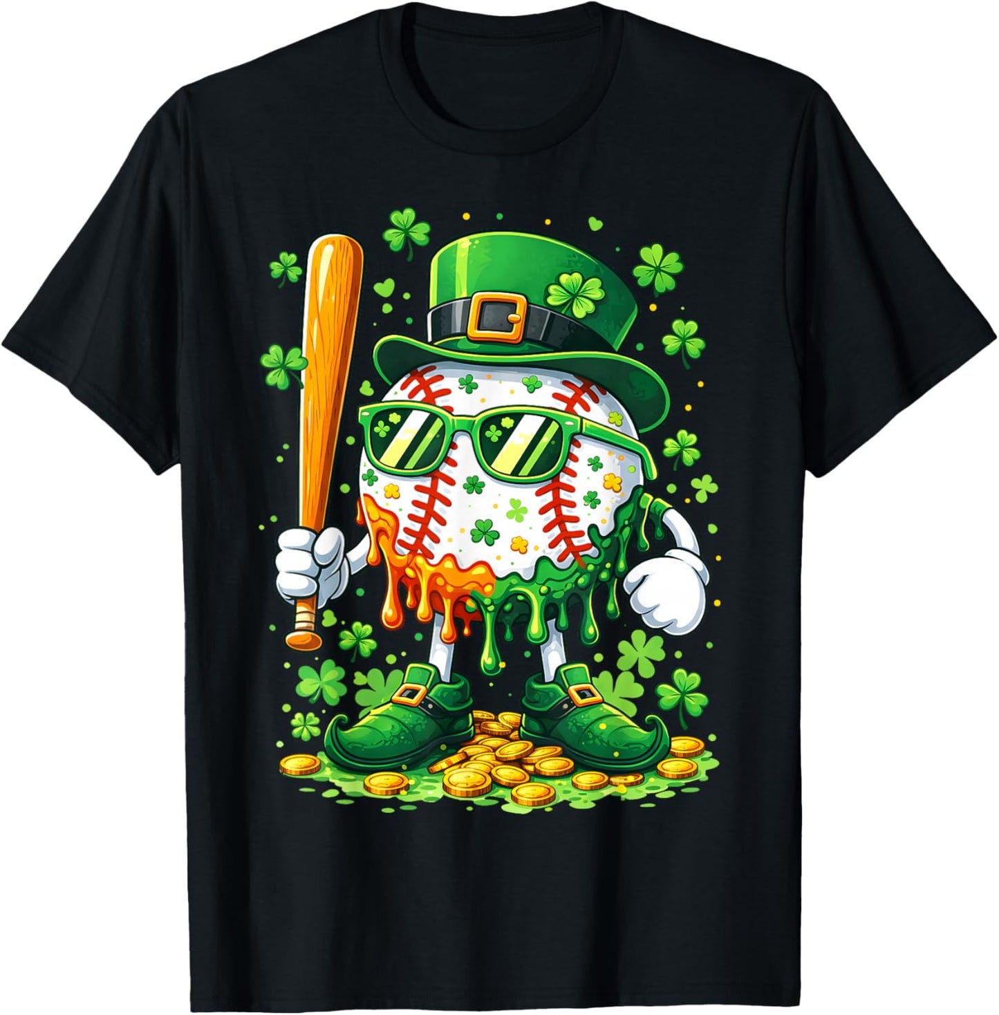 Drip Baseball St Patricks Day Kids Leprechaun Shamrock T-Shirt - T-Shirt | Black