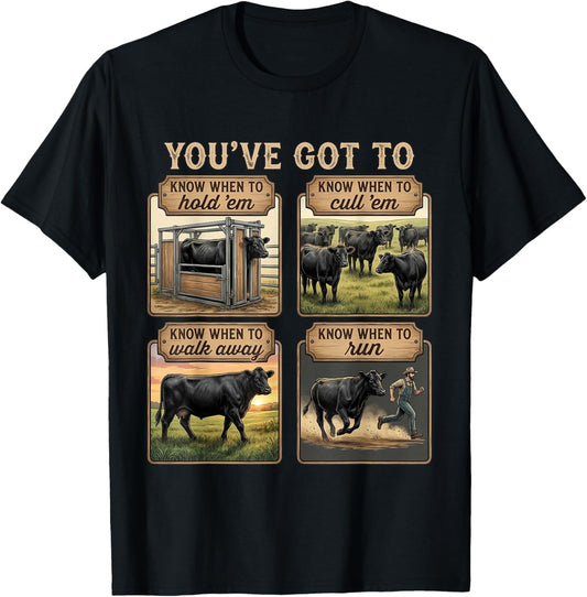Retro You've Got to Know When to Hold'em Funny Cow Lover T-Shirt - T-Shirt | Black