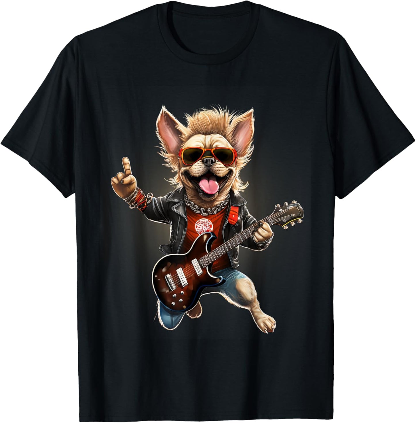 Vintage Punk Guitar French Bulldog T-Shirt - T-Shirt | Black