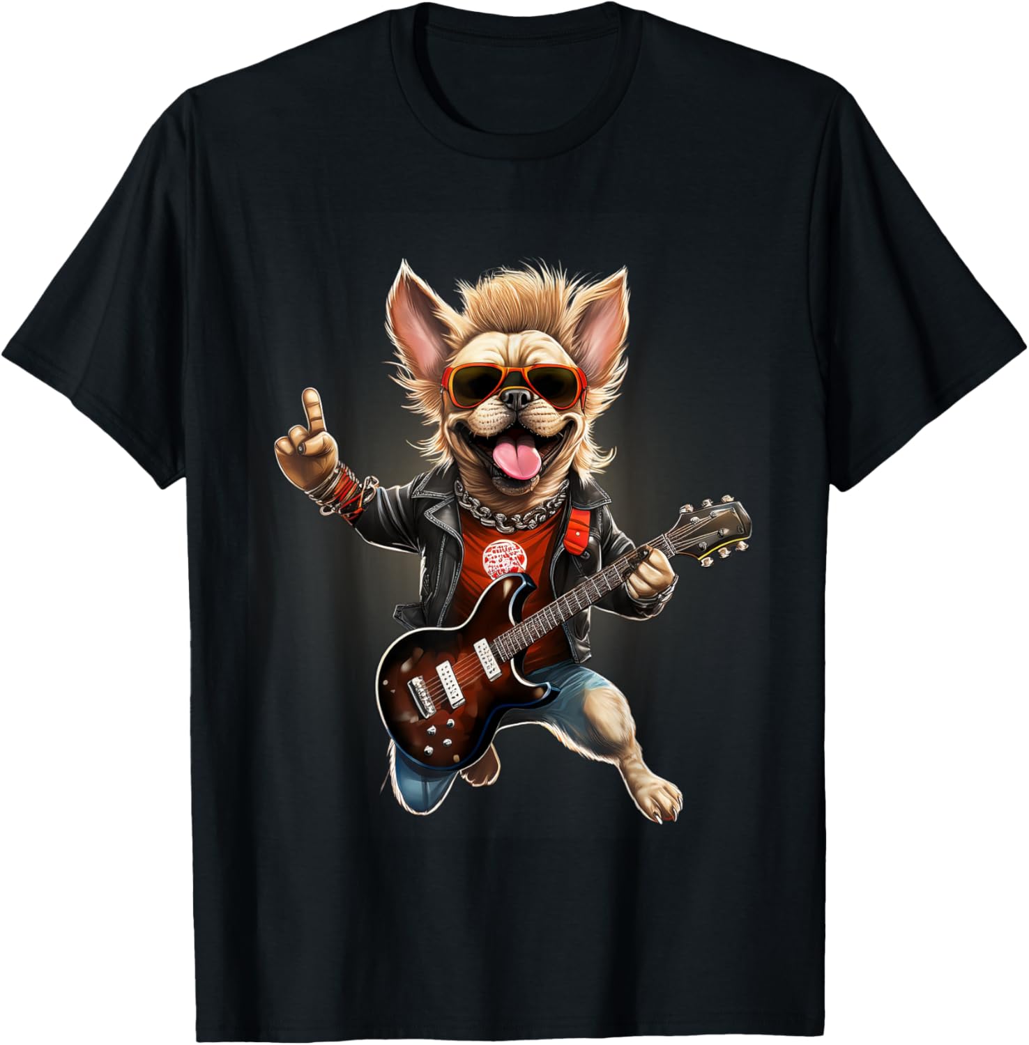 Vintage Punk Guitar French Bulldog T-Shirt - T-Shirt | Black