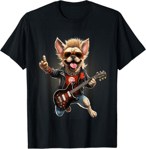 Vintage Punk Guitar French Bulldog T-Shirt - T-Shirt | Black
