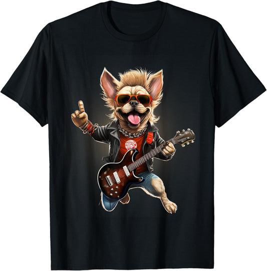 Vintage Punk Guitar French Bulldog T-Shirt - T-Shirt | Black