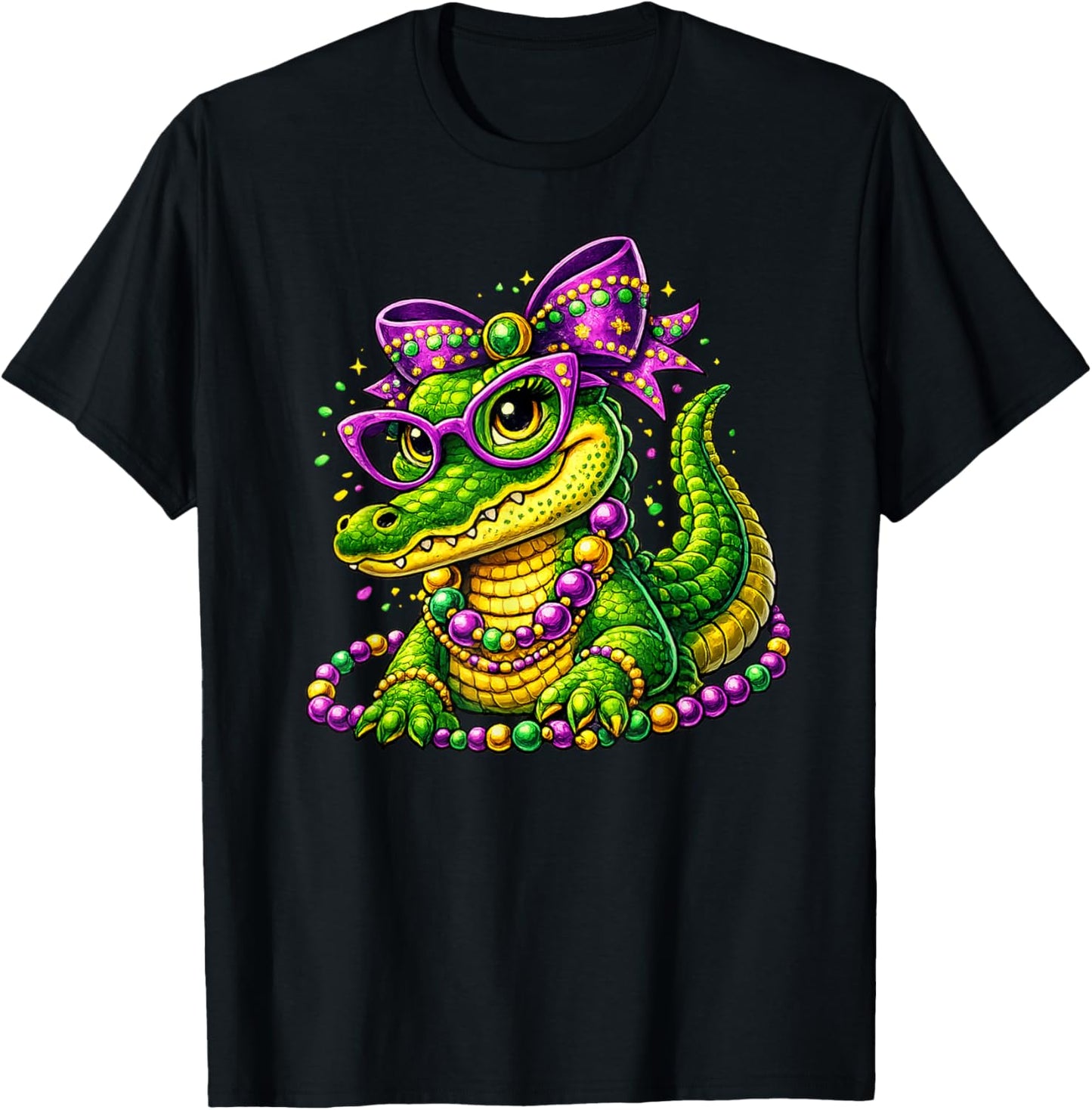 Cute Mardi Gras Alligator Gator Beads Mask Carnival Couples T-Shirt - T-Shirt | Black