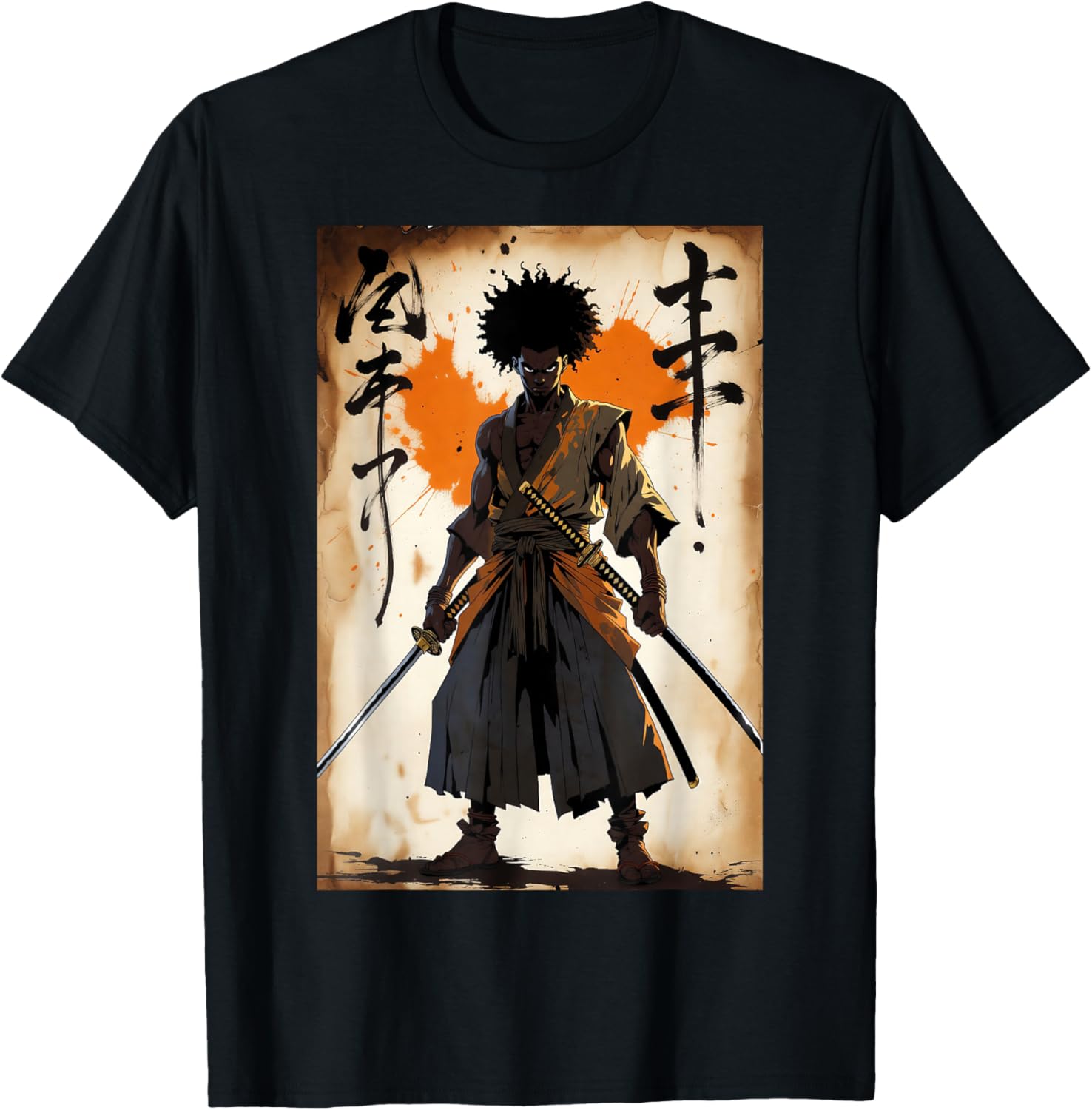 African Samurai Afro American Vintage Bushido Katana Warrior T-Shirt - T-Shirt | Black