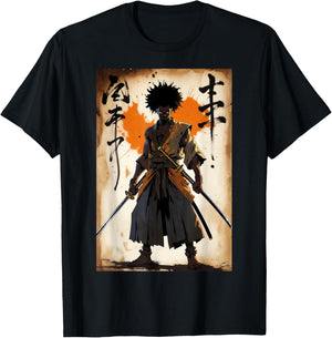 African Samurai Afro American Vintage Bushido Katana Warrior T-Shirt - T-Shirt | Black
