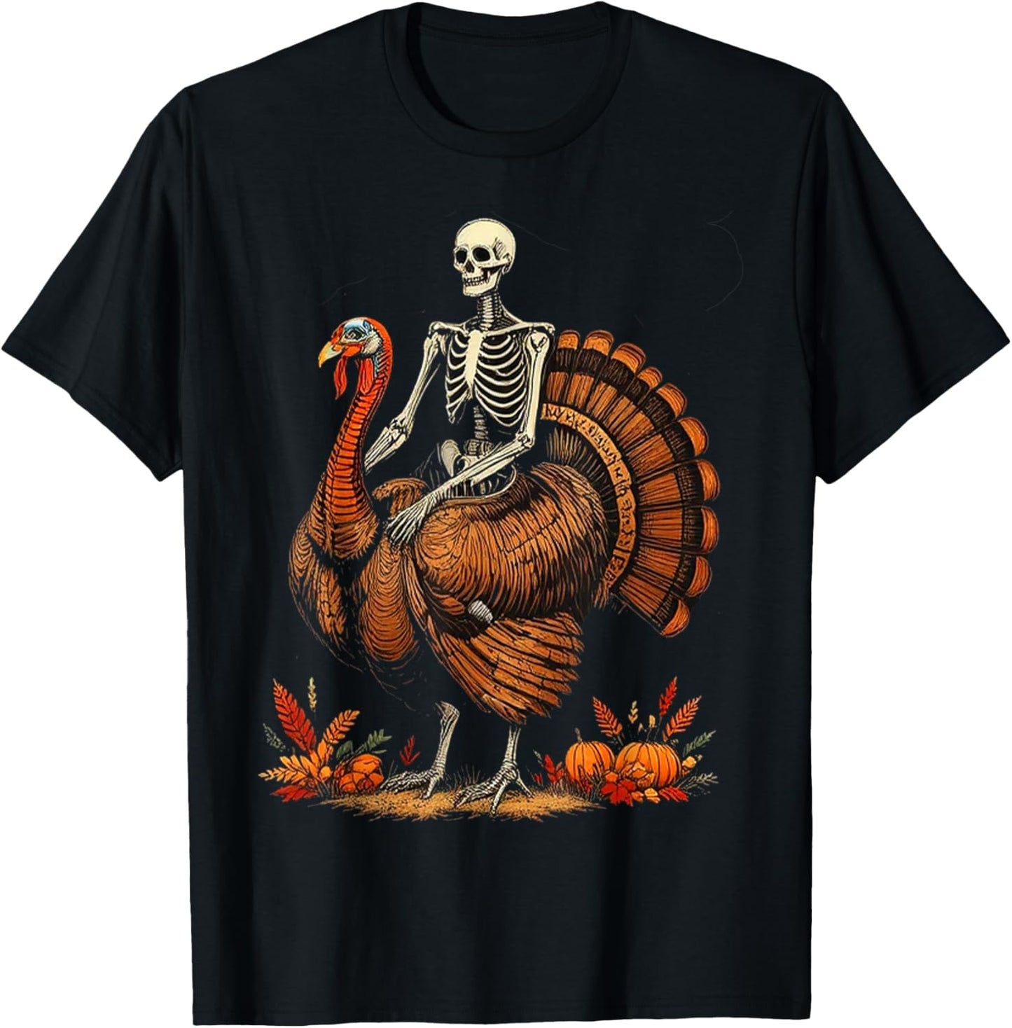Skeleton Riding Turkey Thanksgiving Day Women Kids T-Shirt - T-Shirt | Black