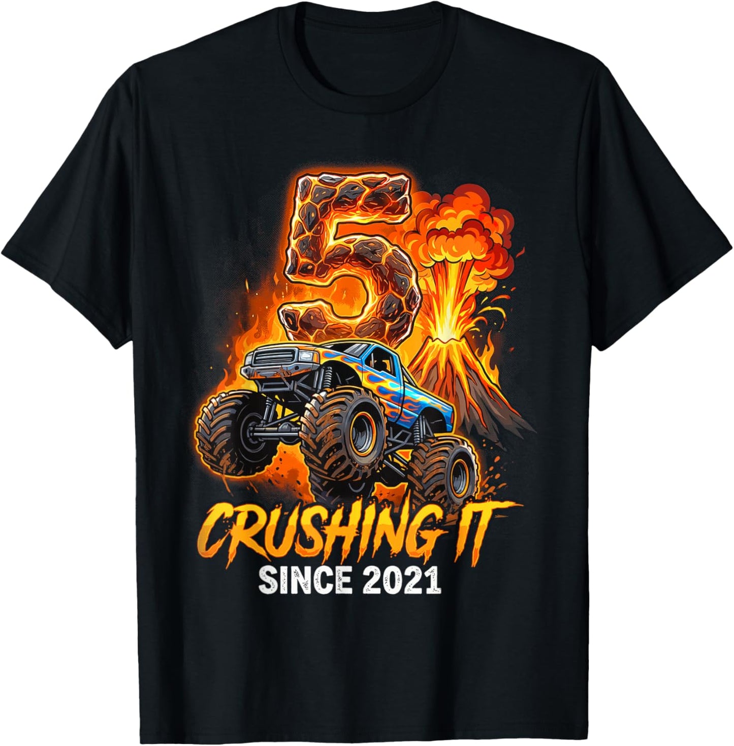 Birthday Monster Truck 5 Year Old Boys 5th Party Born 2021 T-Shirt - T-Shirt | Black