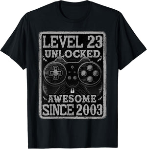 Level 23 Unlocked Awesome Since 2003 23rd Birthday Gaming T-Shirt - T-Shirt | Black