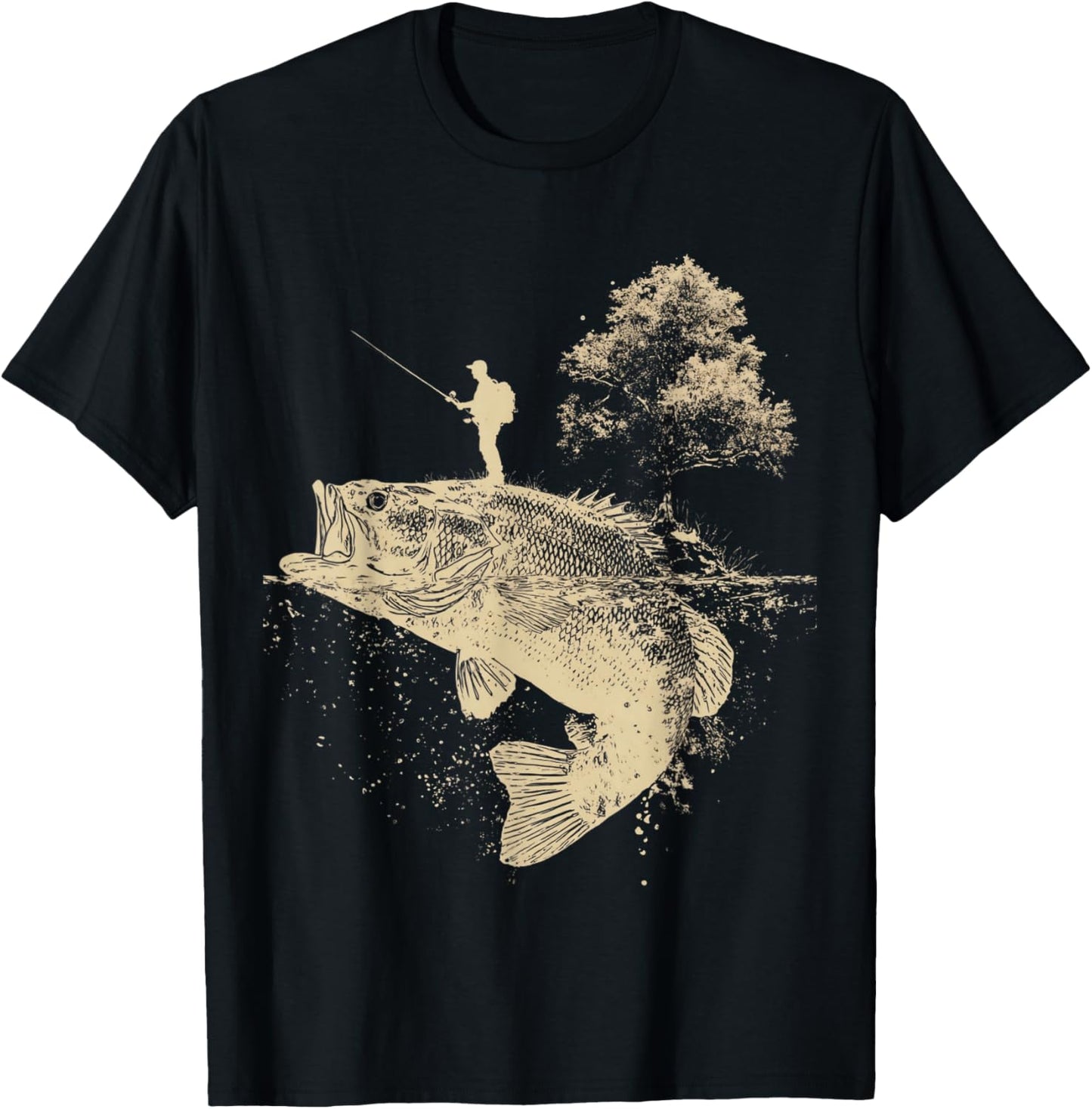 Largemouth Bass Fishing Adventure Angler Silhouette Nature T-Shirt - T-Shirt | Black