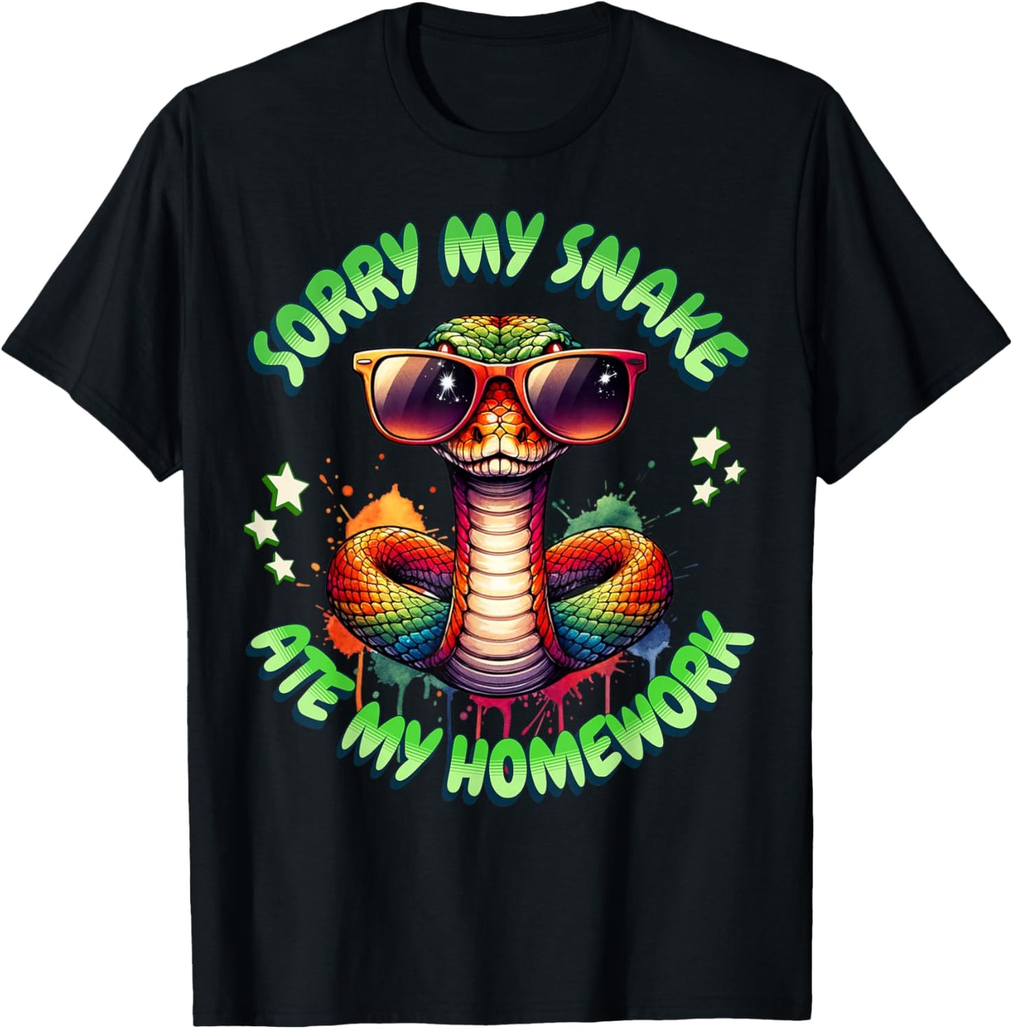 Snake Pun Sorry My Snake Ate My Homework Animal Humor Kids T-Shirt - T-Shirt | Black
