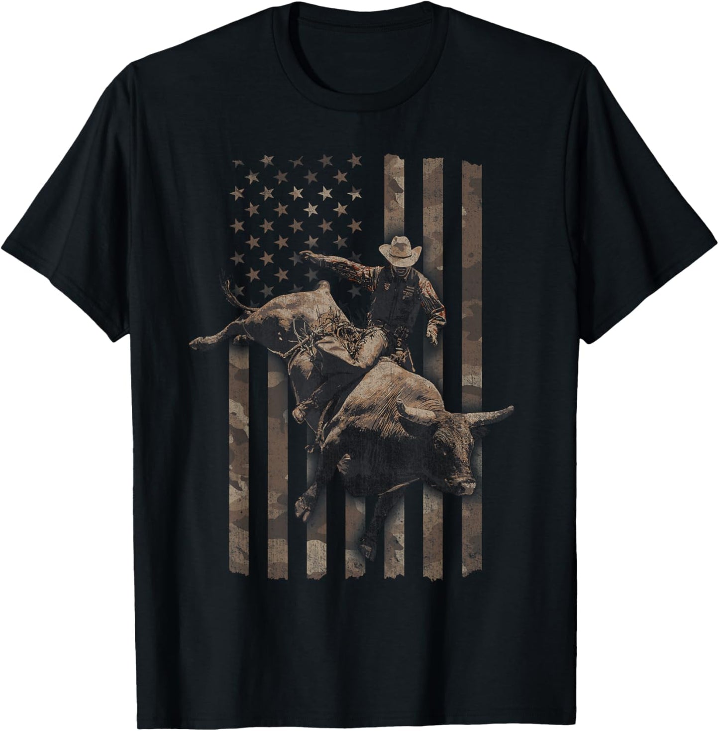 Western Rodeo American Flag T-Shirt - T-Shirt | Black