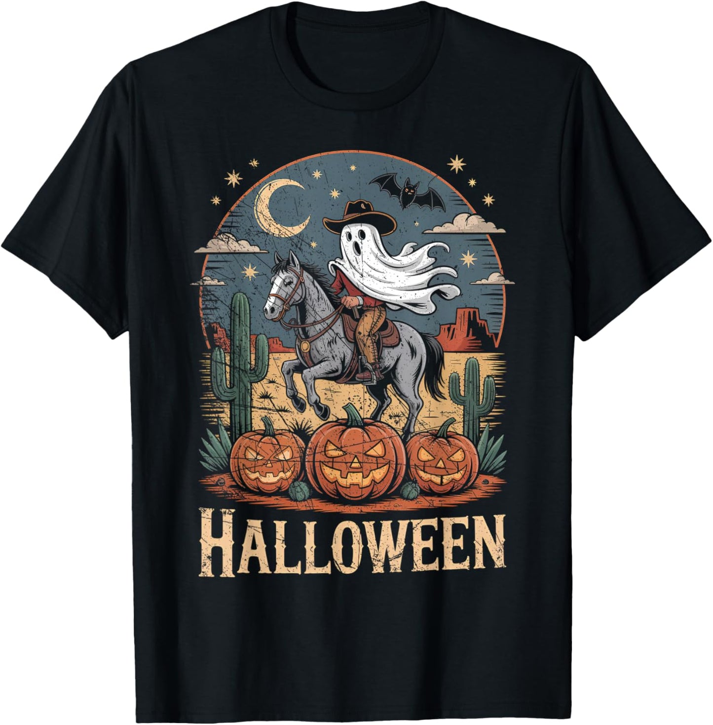 Ghost Riding Horse Halloween Season T-Shirt - T-Shirt | Black