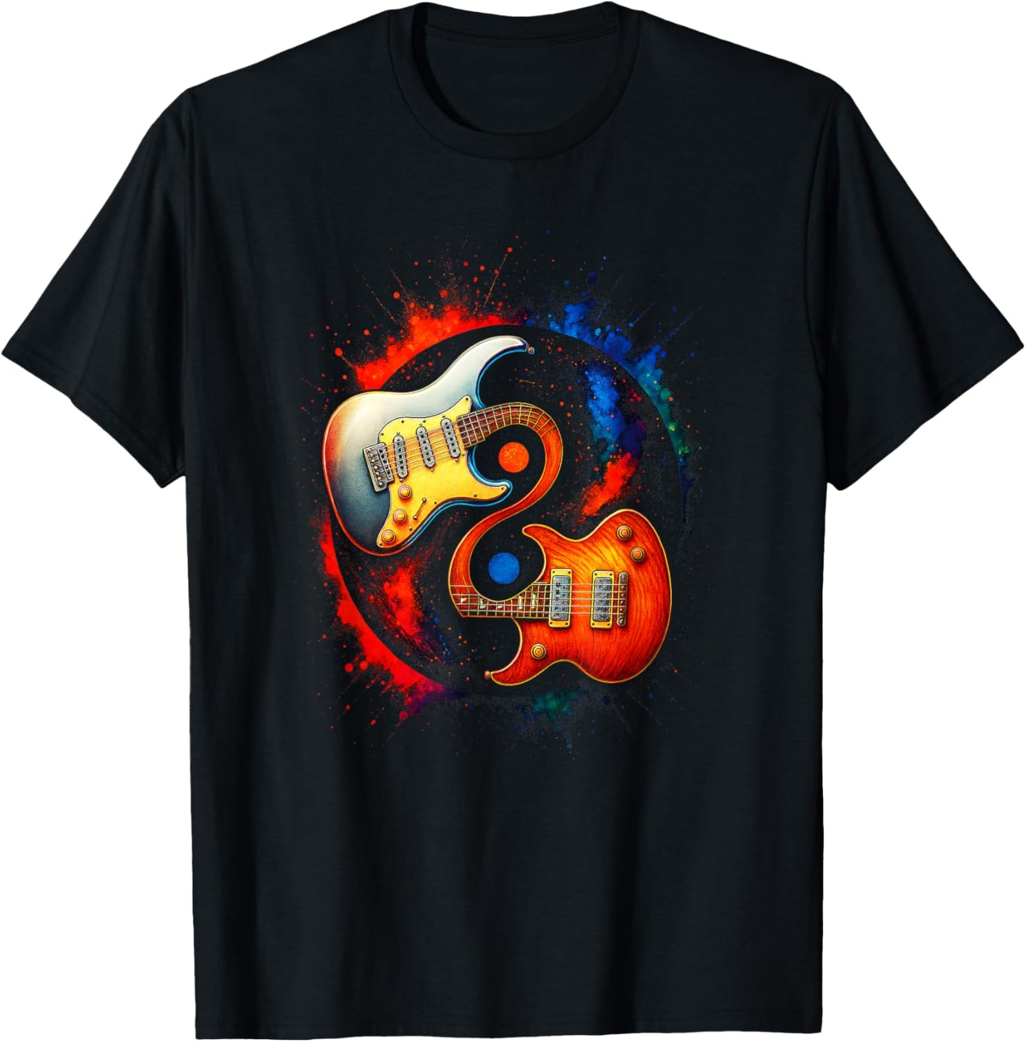 Yin Yang Guitar - Music Lovers Spiritual Art T-Shirt - T-Shirt | Black