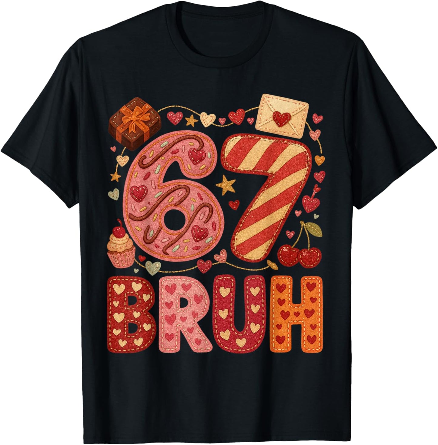 Six Seven Bruh Valentine Heart 67 Cute Kids Meme Boys Girls T-Shirt - T-Shirt | Black