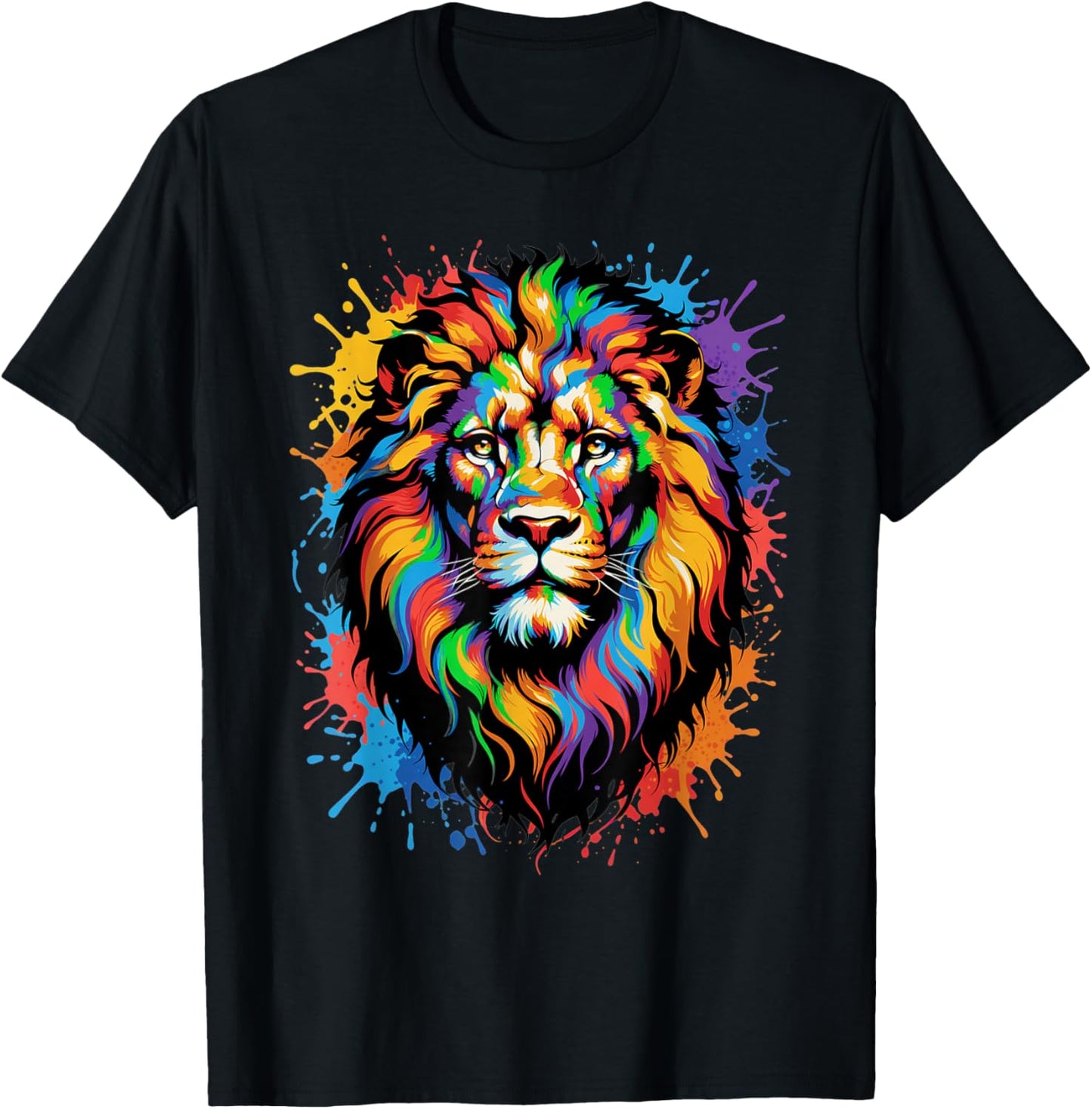 Colorful Lion Face Paint Splash Art T-Shirt - T-Shirt | Black