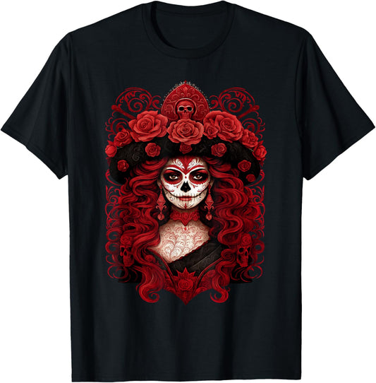 De Los Muertos La Catrina Day of The Dead Women Sugar Skull T-Shirt - T-Shirt | Black