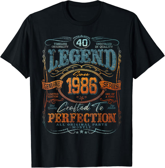 Vintage 1986 Limited Edition Shirt 40 Year Old 40th Birthday T-Shirt - T-Shirt | Black