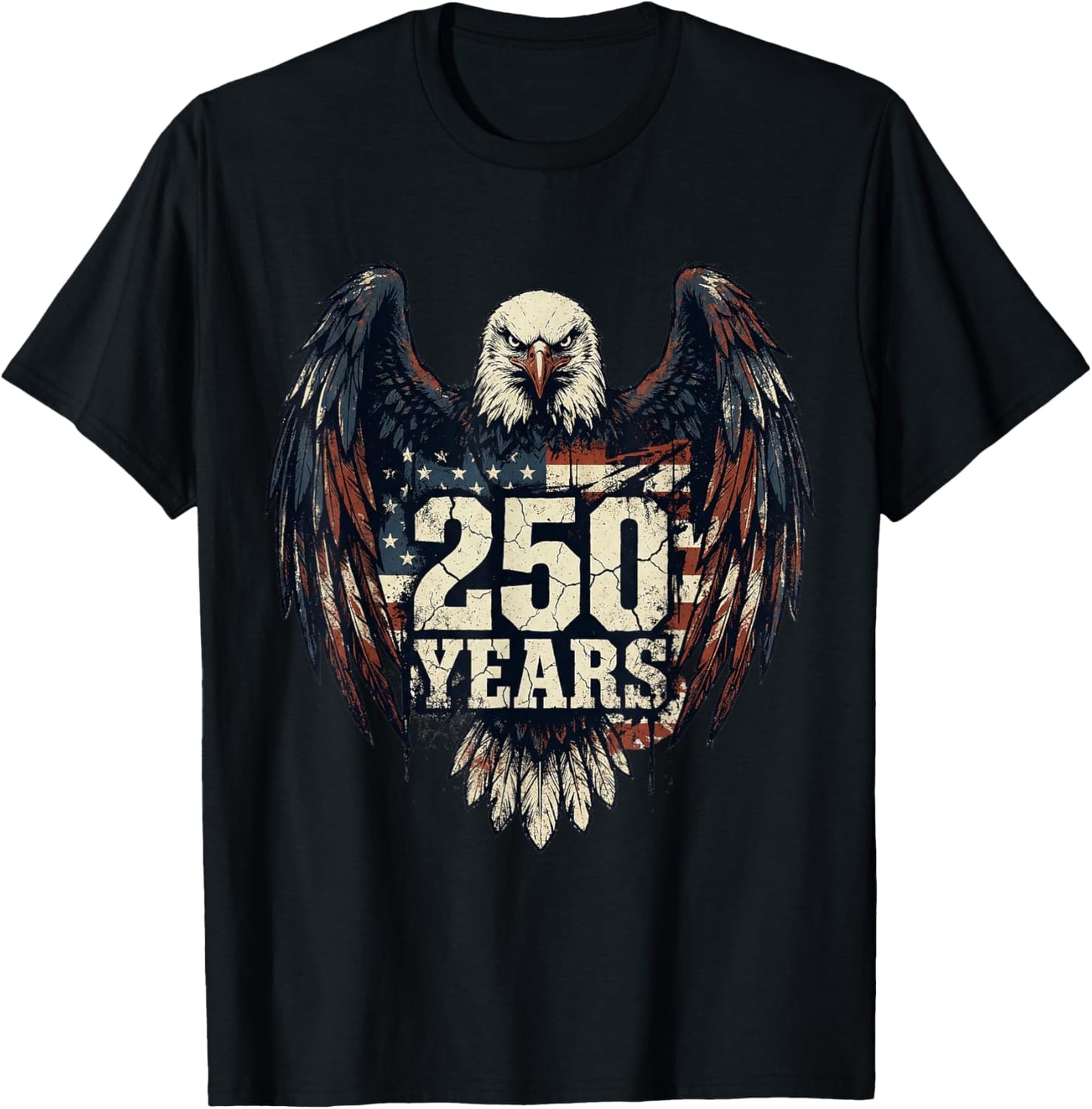 250 Years Patriotic American Flag 1776-2026 T-Shirt - T-Shirt | Black
