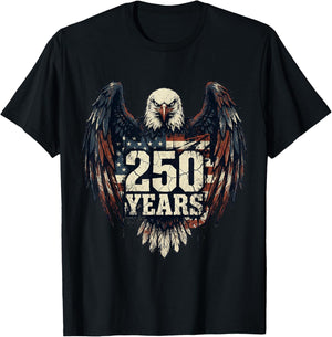 250 Years Patriotic American Flag 1776-2026 T-Shirt - T-Shirt | Black