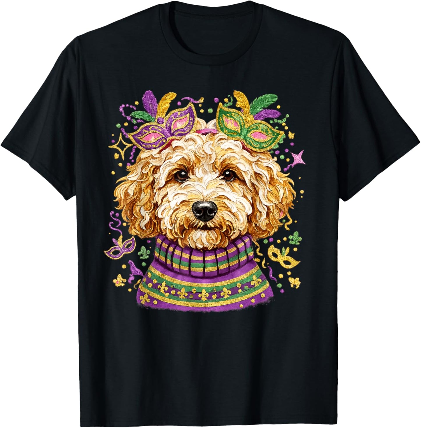 Mardi Gras Dog Shirt Cute Doodle Poodle Carnival Purple T-Shirt - T-Shirt | Black
