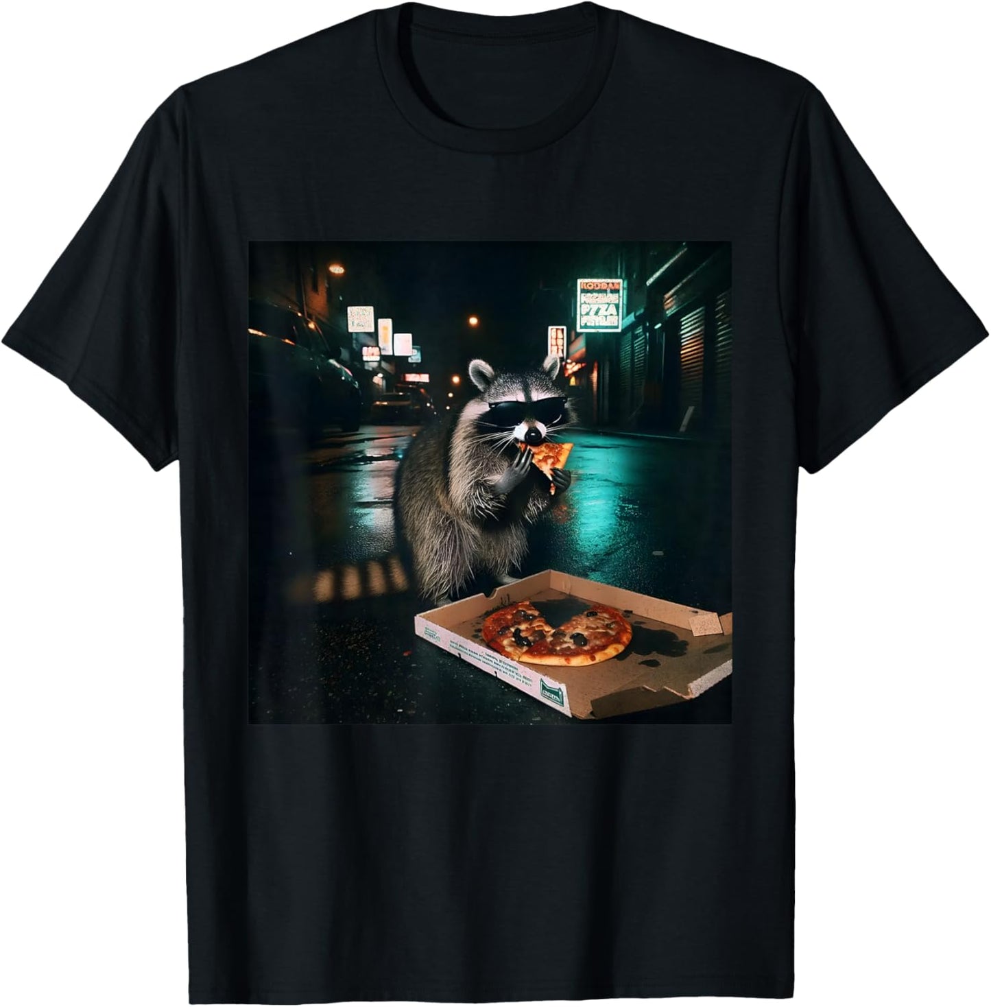 Pizza Raccoon Funny Night Food Quote T-Shirt - T-Shirt | Black
