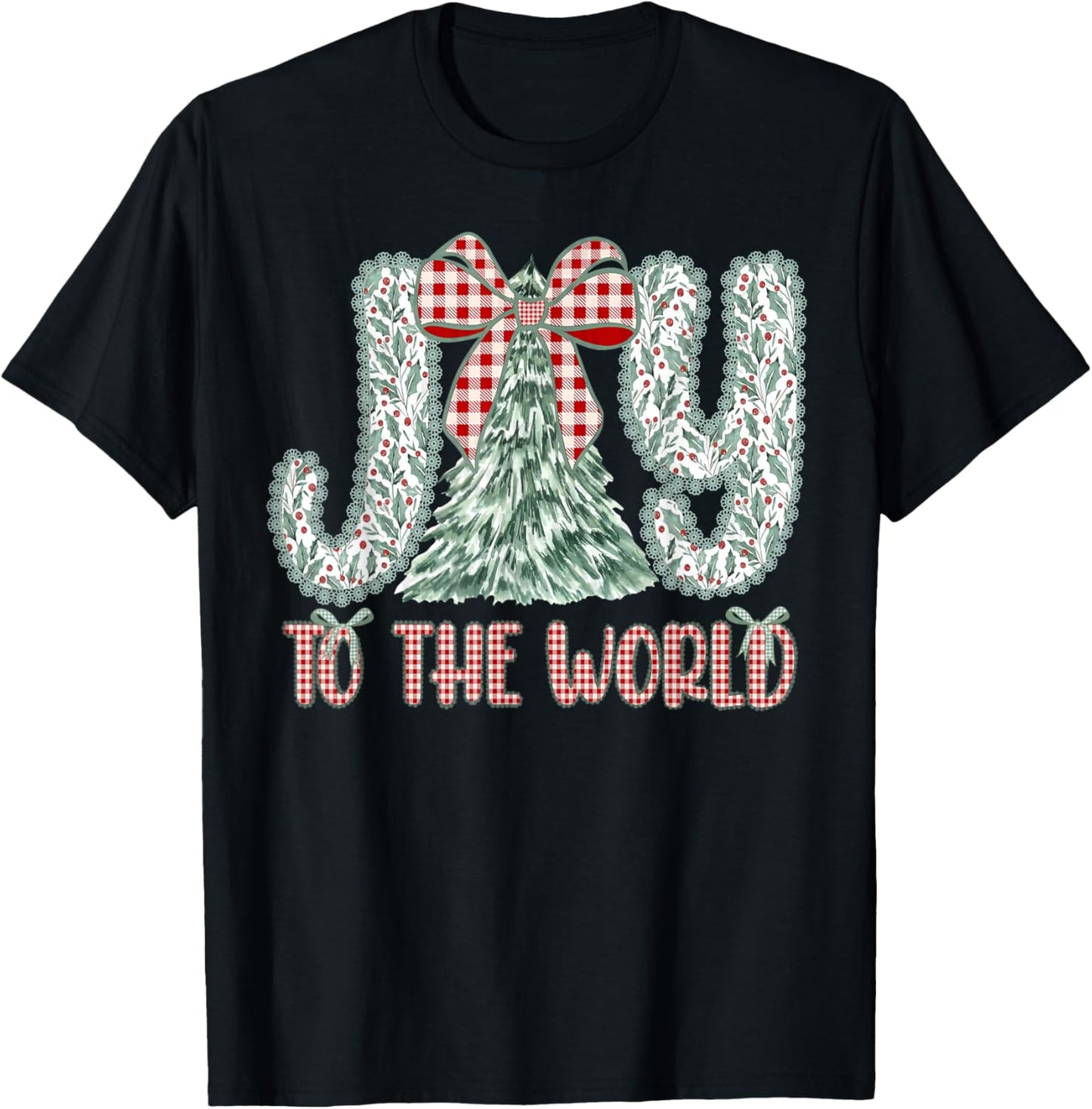 Joy to The World Jesus Christian Christmas Xmas Tree Holiday T-Shirt - T-Shirt | Black