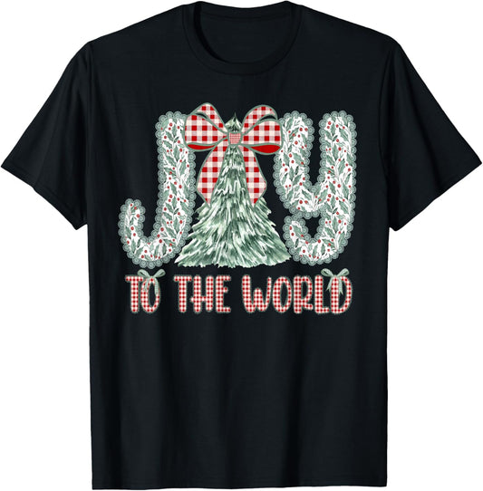 Joy to The World Jesus Christian Christmas Xmas Tree Holiday T-Shirt - T-Shirt | Black