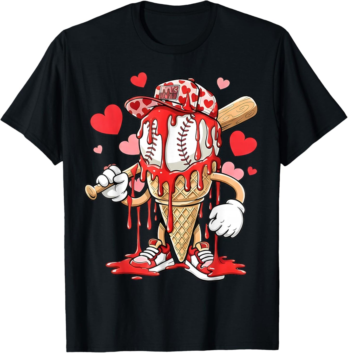 Kids Baseball Drip Ice Cream Apparel Kids Boys Valentine T-Shirt - T-Shirt | Black