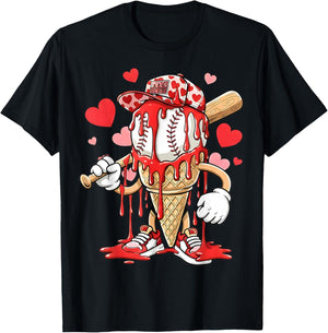 Kids Baseball Drip Ice Cream Apparel Kids Boys Valentine T-Shirt - T-Shirt | Black