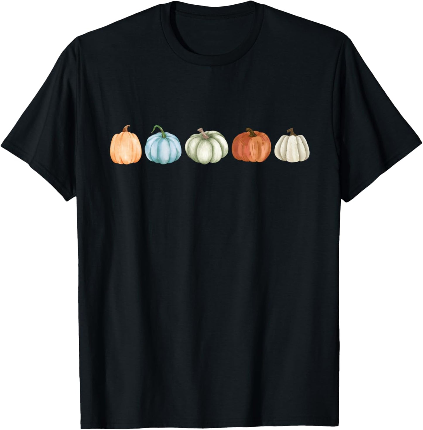 Five Pumpkins Fall Design | Autumn Thanksgiving Halloween T-Shirt - T-Shirt | Black