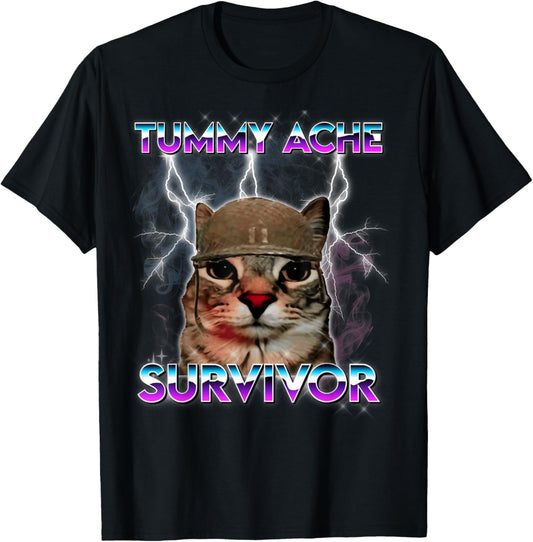 Funny Cat Meme I Survived Today's Tummy Ache T-Shirt - T-Shirt | Black