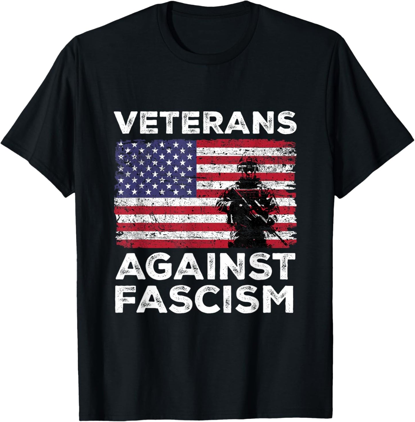 Veterans Against Fascism Vintage US Army Patriotic Soldier T-Shirt - T-Shirt | Black
