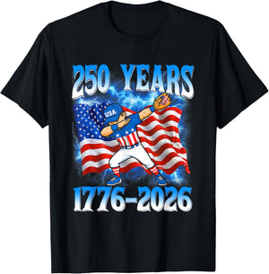 250 Years 1776 2026 250th Baseball American Flag 4th of July T-Shirt - T-Shirt | Black
