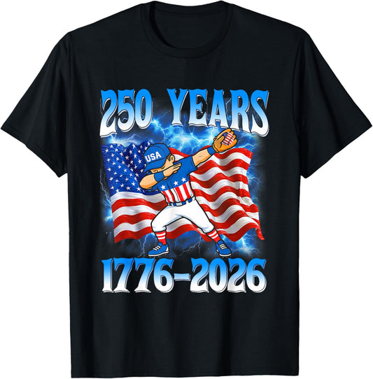 250 Years 1776 2026 250th Baseball American Flag 4th of July T-Shirt - T-Shirt | Black