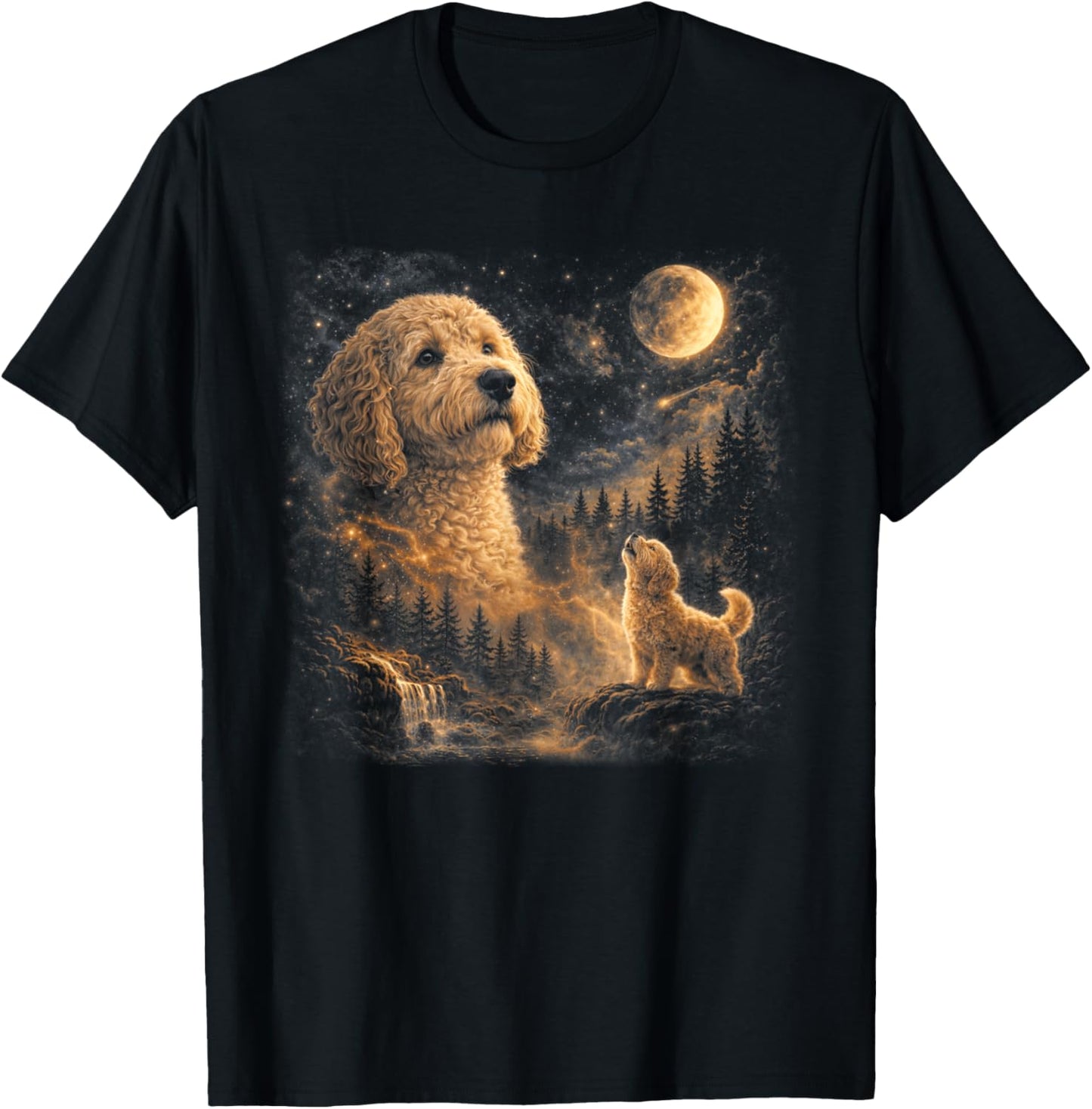 Vintage Goldendoodle Howling to The Moon 90s Retro Animal T-Shirt - T-Shirt | Black