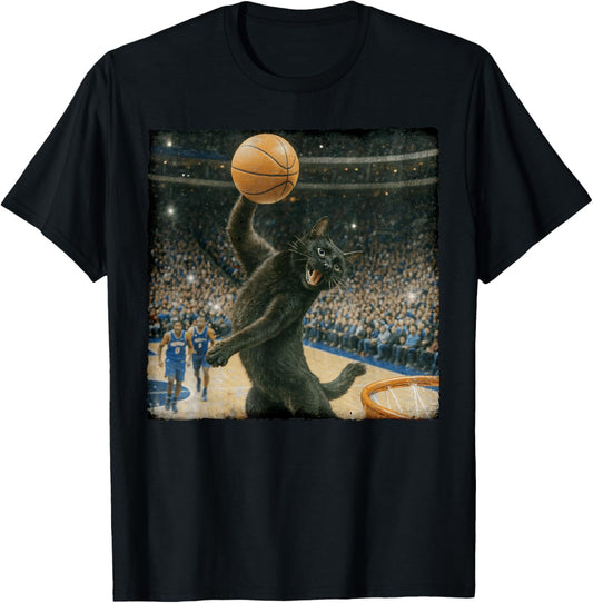 Basketball Player Game Day Meme Black Cat Playing Basketball T-Shirt - T-Shirt | Black