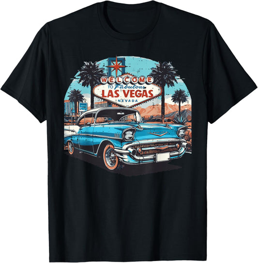 Classic Car Welcome Las Vegas Vacation Summer Men Women Kids T-Shirt - T-Shirt | Black