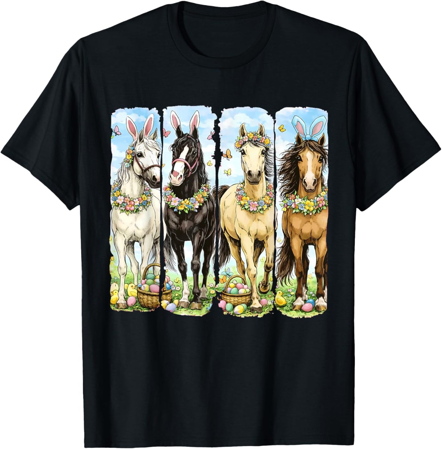 Easter Day Bunny Rabbit Horse Lover Easter Eggs Horse Riding T-Shirt - T-Shirt | Black