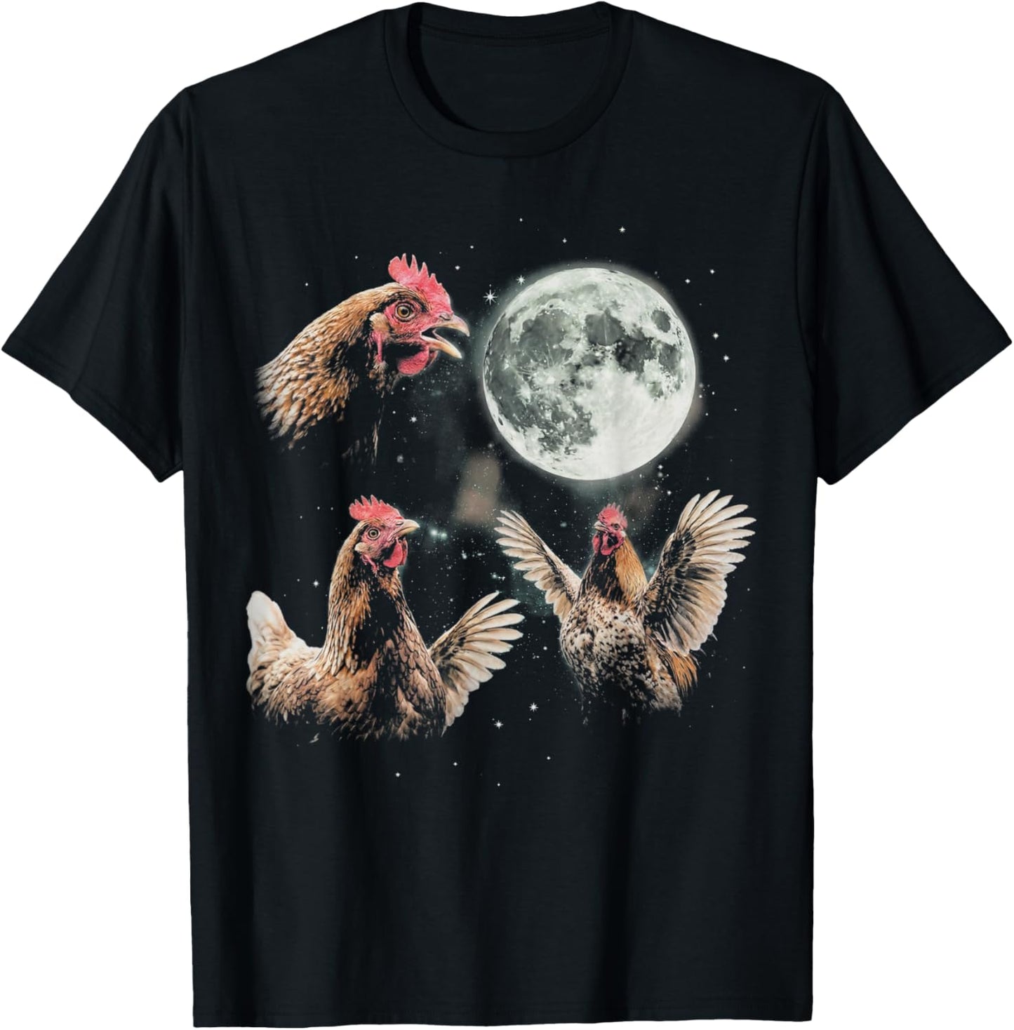 Funny Chicken Howling at Moon Vintage 90s Graphic T-Shirt - T-Shirt | Black