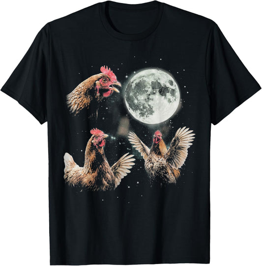 Funny Chicken Howling at Moon Vintage 90s Graphic T-Shirt - T-Shirt | Black