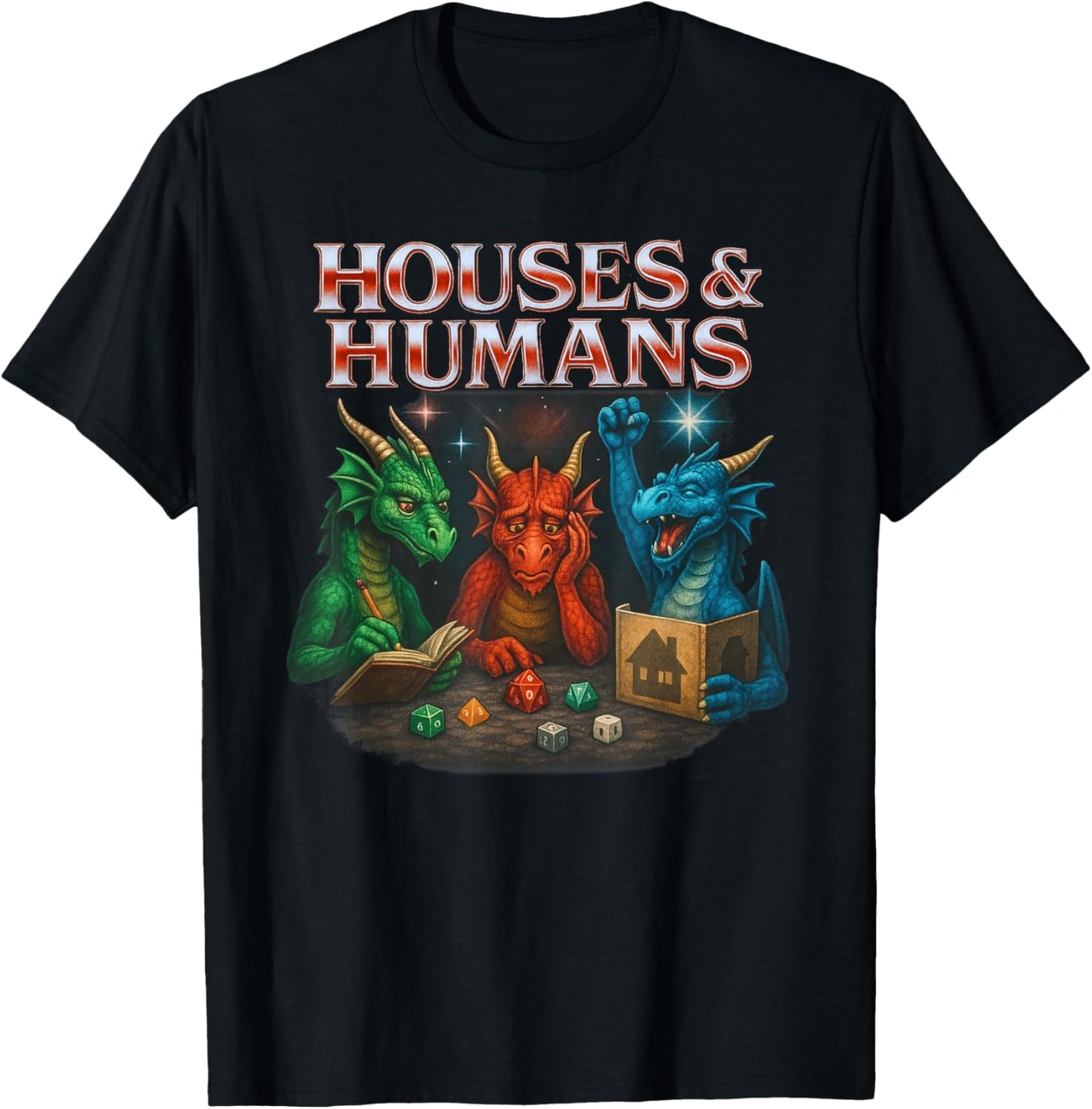 Gaming Houses and Humans Funny Game RPG Gamer Men Boys Kids T-Shirt - T-Shirt | Black