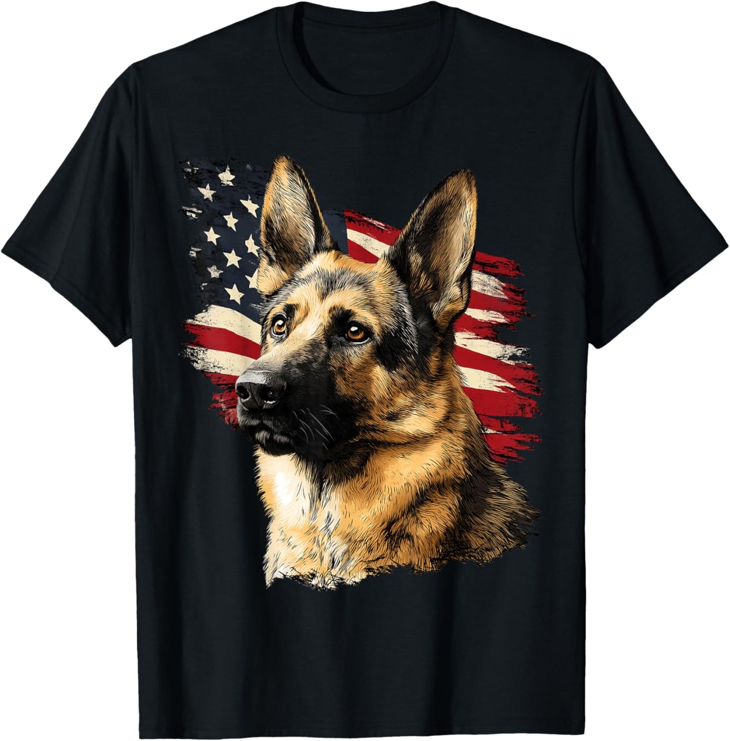 German Shepherd Dog US America USA American Flag Graphic T-Shirt - T-Shirt | Black