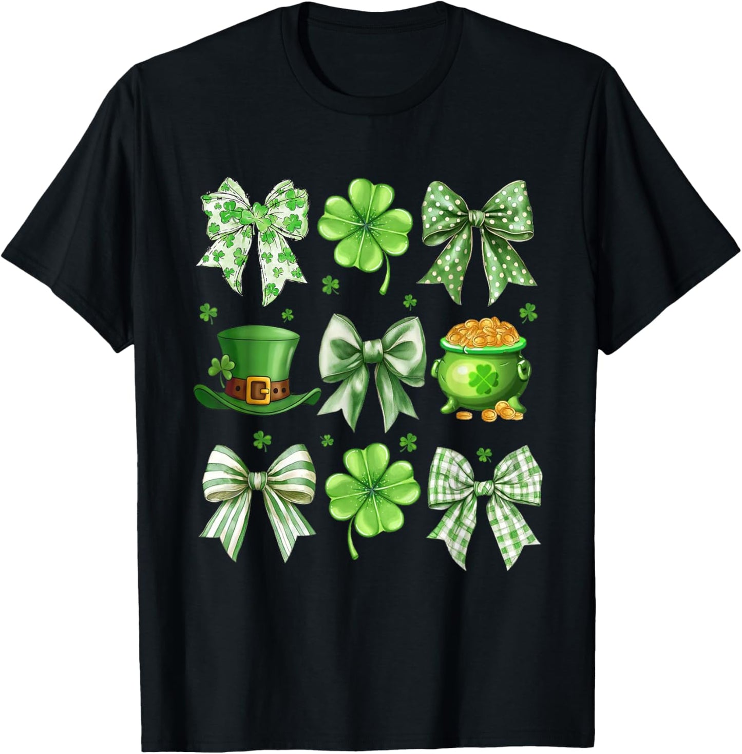 Coquette Bow Shamrock St Patricks Day Lucky Irish Girls T-Shirt - T-Shirt | Black