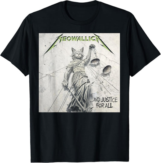 Meowallica ...and Justice for All, Funny Cat Metal Music T-Shirt - T-Shirt | Black