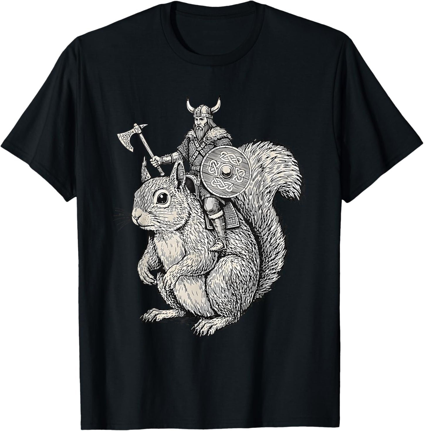 Viking Riding Squirrel Funny Warrior Art T-Shirt - T-Shirt | Black