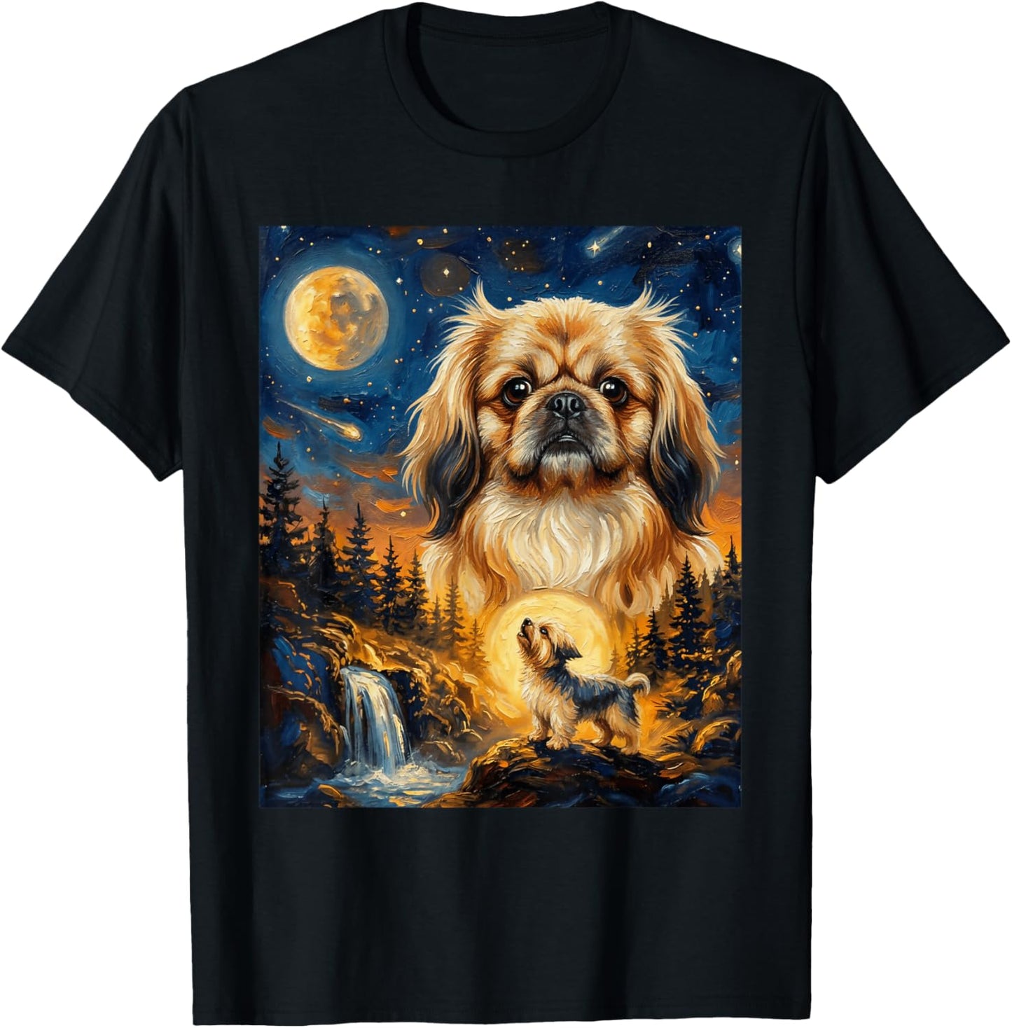 Pekingese Howling to The Moon Vintage Dog T-Shirt - T-Shirt | Black