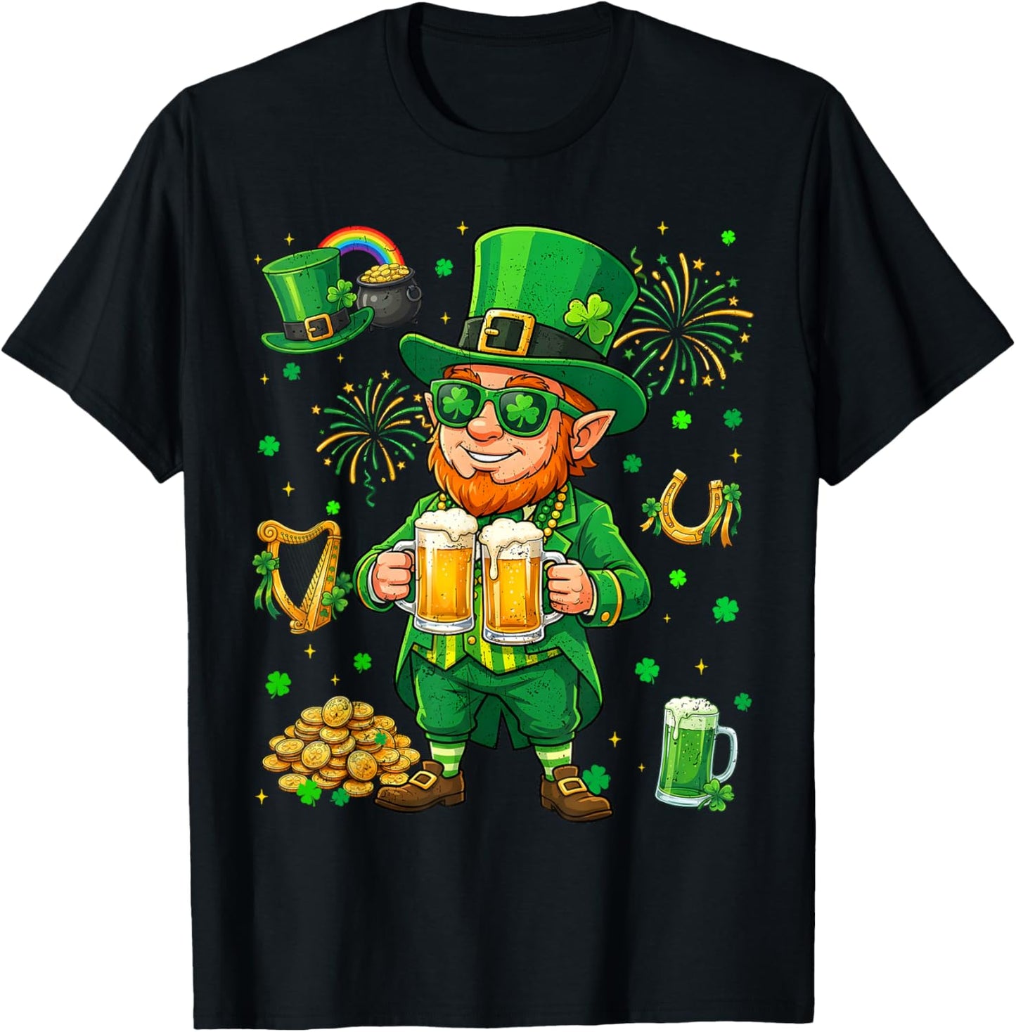 Funny St Patricks Leprechaun Paddys Irish Drinking Drink Men T-Shirt - T-Shirt | Black
