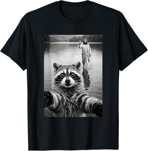 Funny Raccoon & Jesus Selfie, Easter, Religious, Christian T-Shirt - T-Shirt | Black