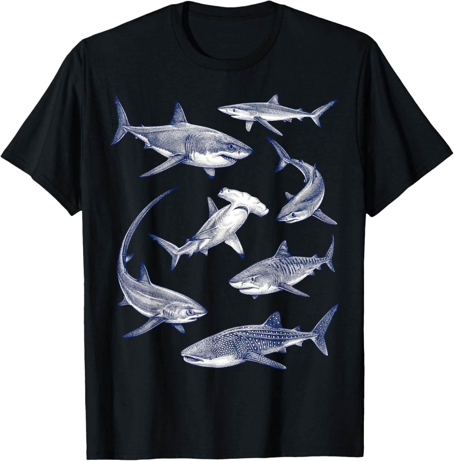 Vintage Sharks Marine Animals Wildlife Shark Lovers Retro T-Shirt - T-Shirt | Black