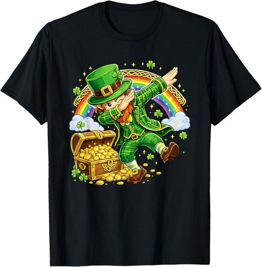 Funny Leprechaun Dabbing Lucky St Patricks Kids Boys T-Shirt - T-Shirt | Black
